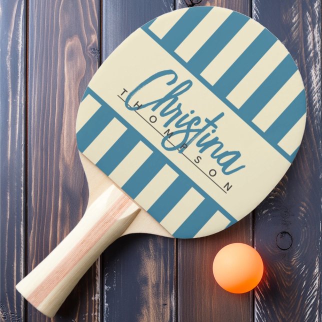 Raquete De Ping Pong Médio Century Polo Candy Striping Deep Aqua Name (Criador carregado)
