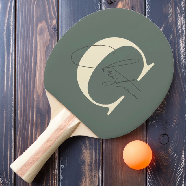 Raquete De Ping Pong Médio Elegante, Moderna Monograma, Cinza Quente (Criador carregado)