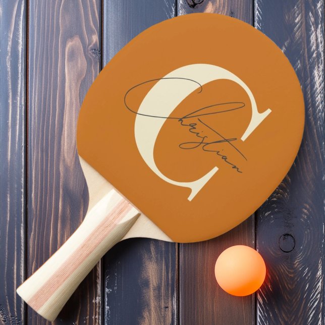Raquete De Ping Pong Mel Queimado do Monograma Moderno do Século Médio  (Criador carregado)