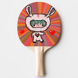 Raquete De Ping Pong Menina Coelhinha Bonita de 8 bits de arte em pixel