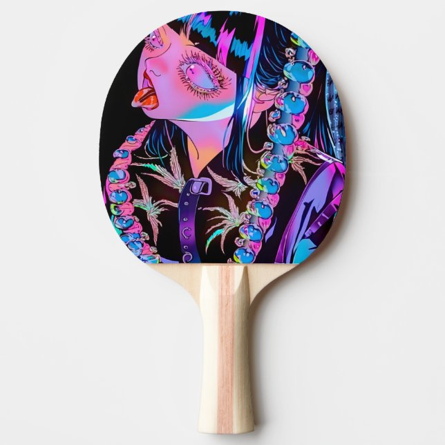 Raquete De Ping Pong Menina De Anime Saindo De Sua Língua (Frente)