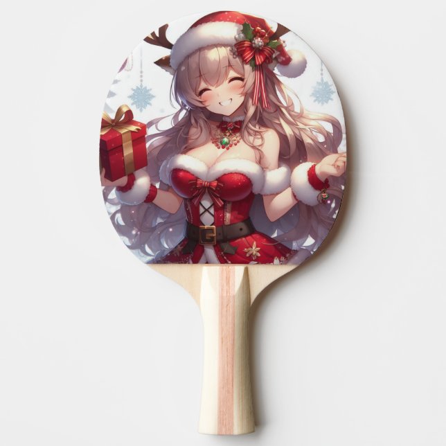 Raquete De Ping Pong Menina de Natal de animação bonita (Frente)