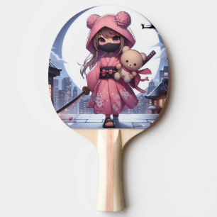 Raquete De Ping Pong Menina e ursinho da guerreira ninja