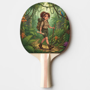 Raquete De Ping Pong Menina Exploradora de Desenho Animado Fofo na Selv
