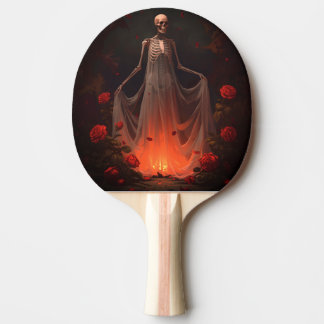 Raquete De Ping Pong Menina osso vestindo um vestido de noiva em uma fl