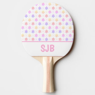 Raquete De Ping Pong MENINAS FLORES bonito, MONOGRAMA DE COR DO PASTEL