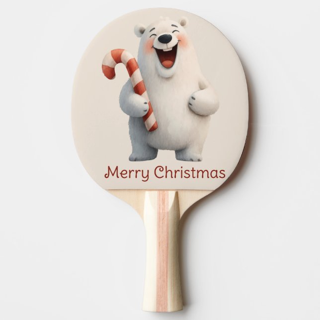 Raquete De Ping Pong Merry Christmas Cute Polar Bear Design (Frente)