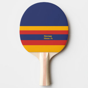 Raquete De Ping Pong Metade e Listras Linhas Horizontais Azul Amarelo V