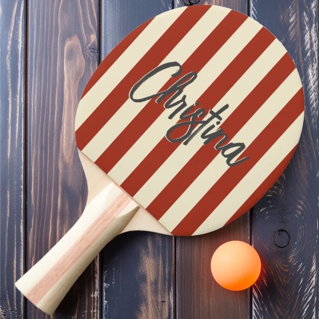 Raquete De Ping Pong MidCentury Polo Striping Burnt Sienna Nome Pintado (Criador carregado)