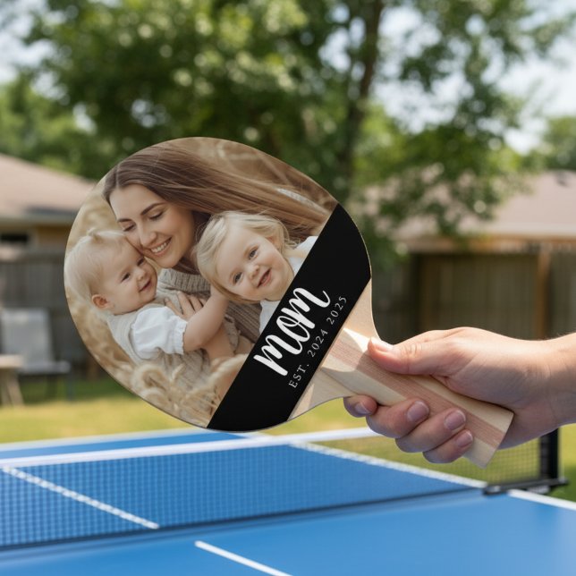 Raquete De Ping Pong Minimal Mom Established Script Black Photo (fun custom photo mom established date years ping pong paddle gift for mother's day or christmas)