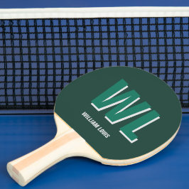 Raquete De Ping Pong Minimalista Monograma Personalizado Verde Esmerald