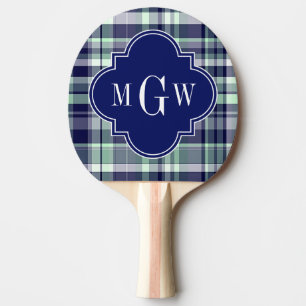 Raquete De Ping Pong Mint Marinho White Preppy Madras Quatrefoil Monogr