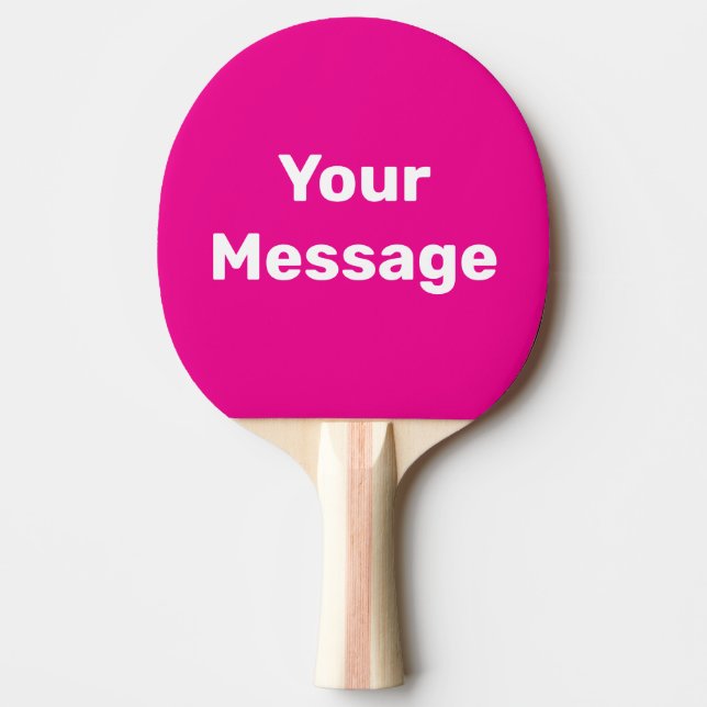 Raquete De Ping Pong Modelo de texto simples em rosa profundo e branco (Frente)