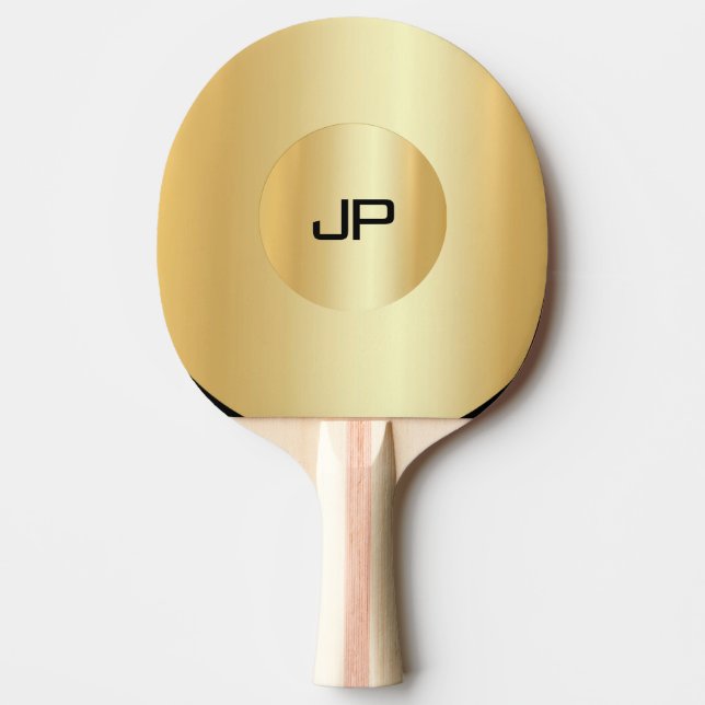 Raquete De Ping Pong Modelo Elegante de Monograma Dourado Faux Personal (Frente)
