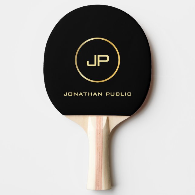 Raquete De Ping Pong Modelo Preto Elegante de Monograma Dourado Persona (Frente)