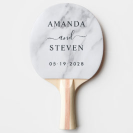 Raquete De Ping Pong Modern Clean White Couple Names with Wedding Date