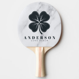 Raquete De Ping Pong Modern Clean White Four Leaf Clover with Name