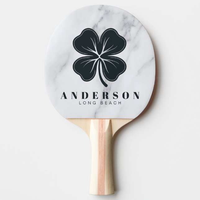 Raquete De Ping Pong Modern Clean White Four Leaf Clover with Name (Frente)