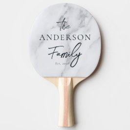 Raquete De Ping Pong Modern Clean White Marble Hand Written Family Name