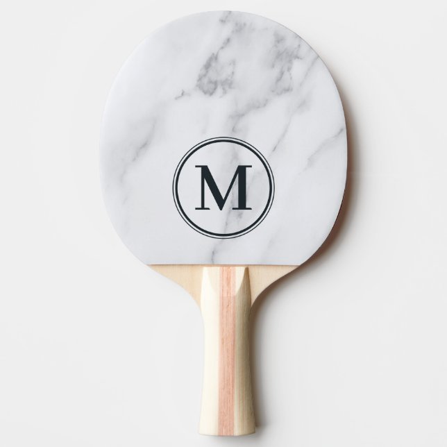 Raquete De Ping Pong Modern Clean White Marble Monogram (Frente)