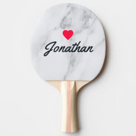Raquete De Ping Pong Modern Clean White Marble Vintage Heart Signature