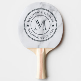 Raquete De Ping Pong Modern Clean White Marble Wedding Monogram Star
