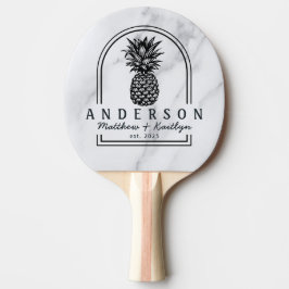 Raquete De Ping Pong Modern Clean White Pineapple Wedding Arch &Name