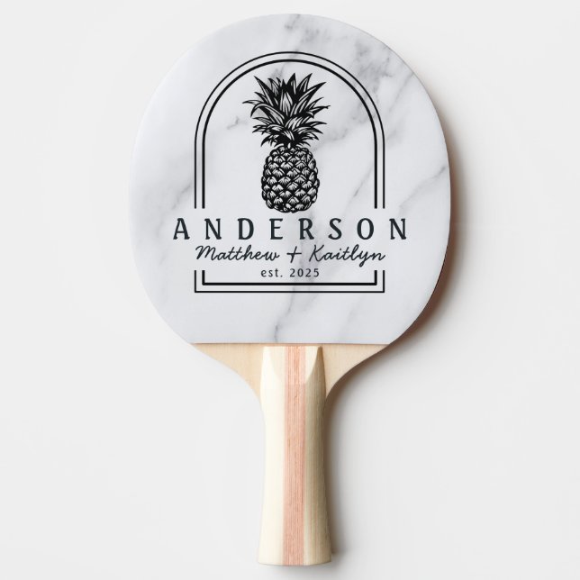 Raquete De Ping Pong Modern Clean White Pineapple Wedding Arch &Name (Frente)