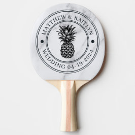 Raquete De Ping Pong Modern Clean White Pineapple Wedding Crest & Names