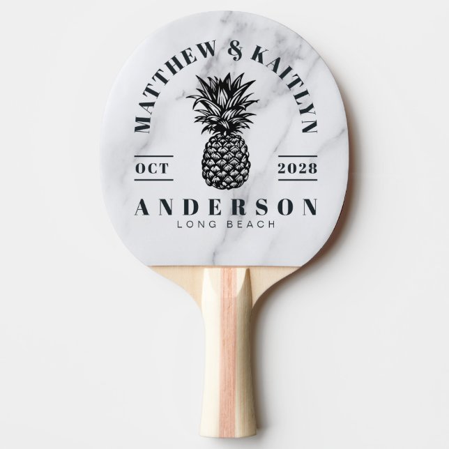 Raquete De Ping Pong Modern Clean White Tropical Pineapple WeddingCrest (Frente)
