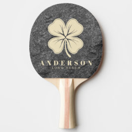 Raquete De Ping Pong Modern Dark Granite Four Leaf Clover with Name