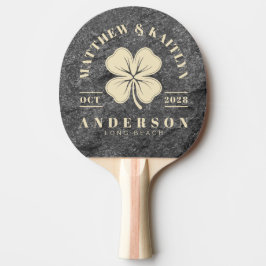 Raquete De Ping Pong Modern Dark Granite Irish Clover Wedding Crest