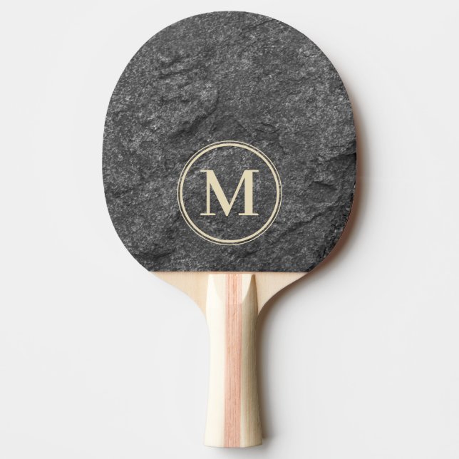 Raquete De Ping Pong Modern Dark Granite Stone Monogram (Frente)
