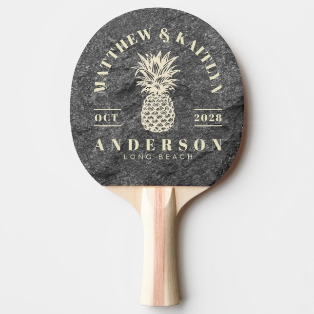 Raquete De Ping Pong Modern Dark Granite Tropical Pineapple Wedding (Frente)
