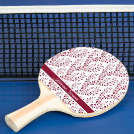 Raquete De Ping Pong Modern Minimalist Burgundy Red White Floral Script