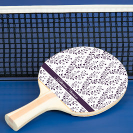 Raquete De Ping Pong Modern Minimalist Dark Plum White Floral Script