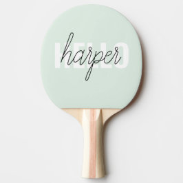 Raquete De Ping Pong Modern Pastel Mint Hello E Você Nome