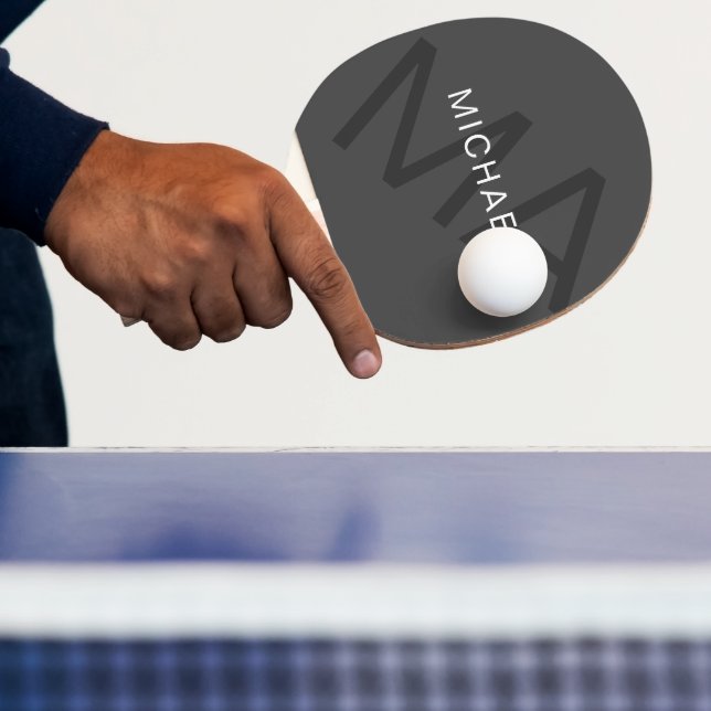 Raquete De Ping Pong Modern Personalized Monogram Gray (Insitu)