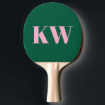 Raquete De Ping Pong Modern Pink Green Monogram Initials Personalized<br><div class="desc">This personalized pickleball paddle features bold serif initials in soft pink set against a rich forest green background for a look that’s clean, confident, and modern. The classic monogram layout gives it a preppy, slightly vintage feel that still feels fresh and current. A great choice for players who love timeless...</div>