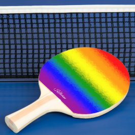 Raquete De Ping Pong Modern Rainbow Mosaic Script Name