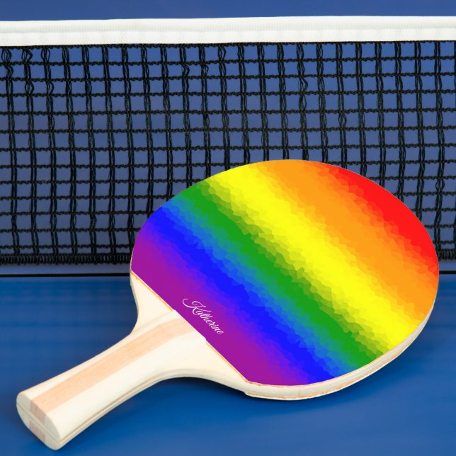 Raquete De Ping Pong Modern Rainbow Mosaic Script Name (Insitu)