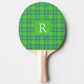 Raquete De Ping Pong Modern stylish green &blue Plaid tartan monogram