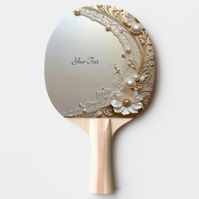 Raquete De Ping Pong Modern White Flowers Pearls Ping Pong Paddle (Frente)