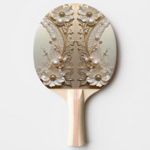 Modern White Flowers Pearls Ping Pong Paddle
