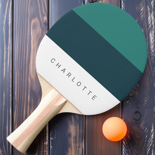 Raquete De Ping Pong Moderno Azul Teal Profundo Três Tons com Nome (Criador carregado)