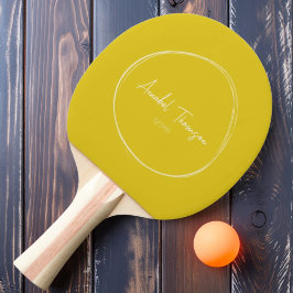 Raquete De Ping Pong Moderno de Meados do Século Limão Escuro com Nome