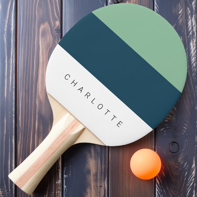 Raquete De Ping Pong Moderno Três-Tons Azul Profundo com Nome (Criador carregado)