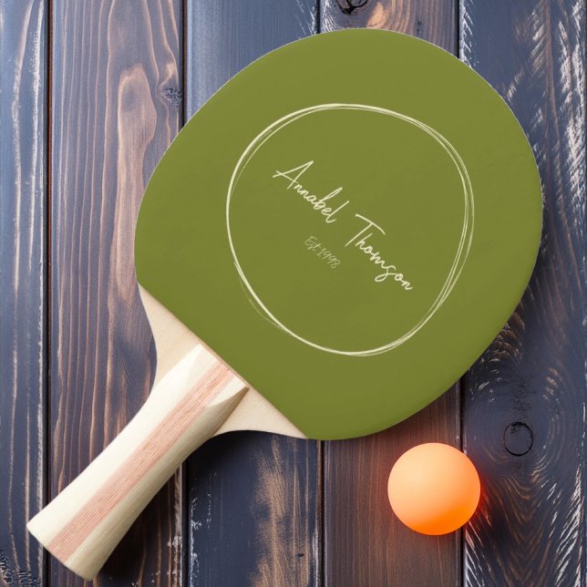 Raquete De Ping Pong Moderno Verde selvagem do século médio com nome (Criador carregado)