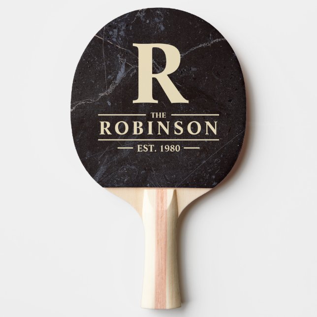 Raquete De Ping Pong Modest Dark Stone Family Name & Initial (Frente)