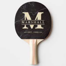 Raquete De Ping Pong Modest Dark Stone Monogram & Name Overlay